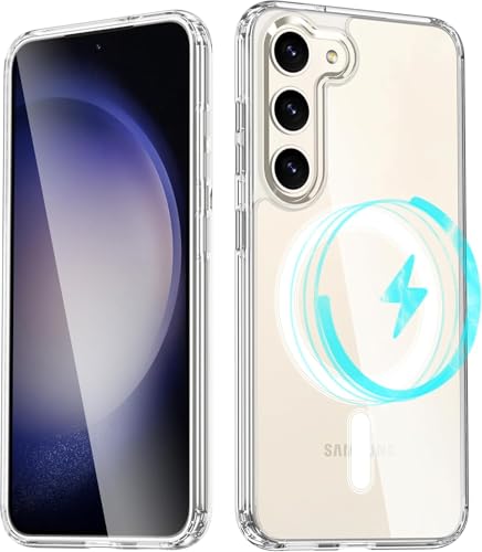 Image of Magnetic Silicone Case for Samsung Galaxy S21FE 5G Compatible with MagSafe, Shockproof Phone Bumper Cover, Anti-Scratch Clear Back (Clear)