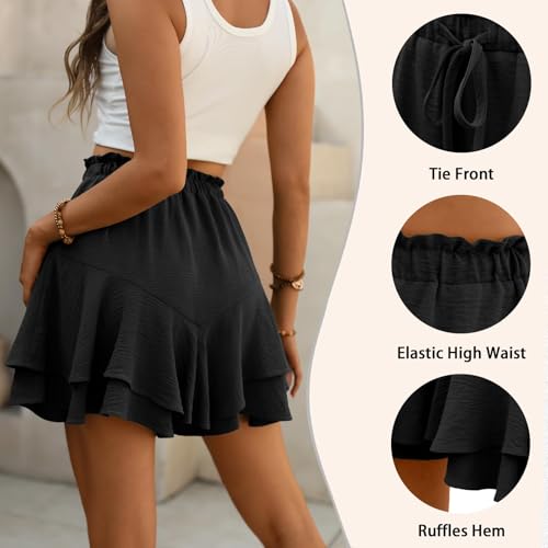 Lepunuo Flowy Shorts for Women Boho Ruffle Tiered Butterfly Skorts High Waist Mini Skirts Casual Shorts2