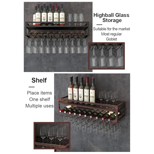 Étagère de bar murale avec support verres noir 150cm pour bouteilles - 5