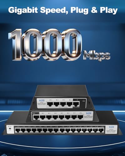 Image of 8 Port Gigabit Managed Ethernet Switch 1000Mbps | Metal Housing, Plug & Play, Desktop /Wall Mount, Home Network Hub, Office Ethernet Splitter for NAS, PC