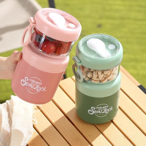 Image of 860ML Double Layer Lunch Container for Office & School, Insulated Food Jar with Snack Compartment, Leakproof Portable Bento Box, Round Lunch Box for Men Women Kids - Blue