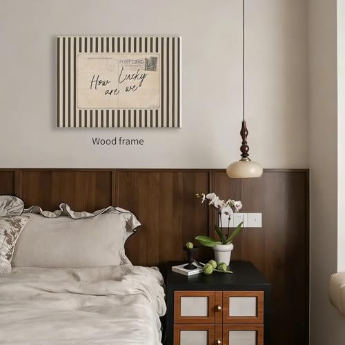 How Lucky Are We Canvas Wall Art Ready to hang 8x10in Wrapped Framed Vintage Postcard Positive Quote Poster Brown Striped Old Money Sentimental Print Cozy Rustic Faded Antique Postcard Decor by UNXIS - Used condition - Image 4