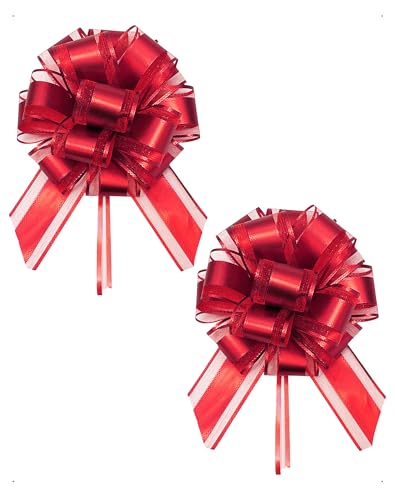 SanKristo 2 PCS Grand Nœuds à Tirer, diamètre 17 cm Gros Cadeau Nœud Décoratifs Couleur Métallique Decoration Voiture Mariage, Cadeau, Fêtes, Mariage,...