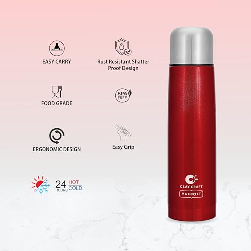 Image of Clay Craft Vacbott Terra Double Walled|18 Hours Hot and 24 Hours Cold Vacuum Insulated|Thermosteel| Flask Bottle 1000 ml|Bottles for Office|Travelling|BPA-Free|BIS Certified|1Year Limited Warranty