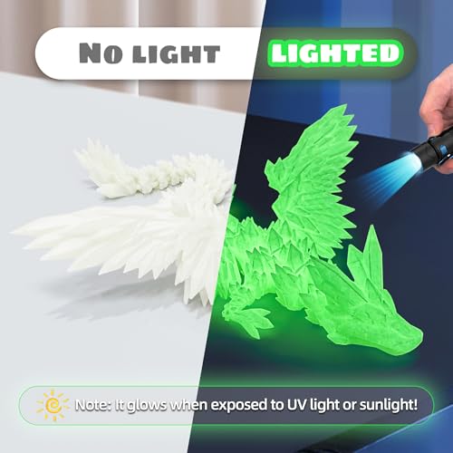 Image of 3D Printed Dragon - 18 inch Flying Articulated Dragon with Wings, Flexible Winged Crystal Fidget Toy, Home Decor, Birthday Gift, Desk Pet