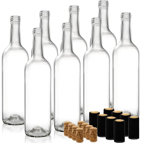 DEAYOU 8 Pack 750ml Bordeaux Wine Bottles, Glass Clear Bottles
