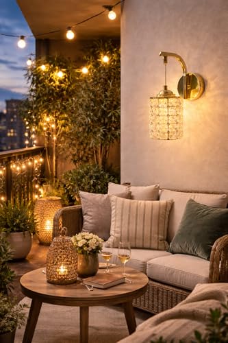 Image of Modern Glass Wall Light | Vintage Brass Finish Wall Sconce | Warm Decorative Wall Lamp for Bedroom, Living Room, Hallway & Bedside