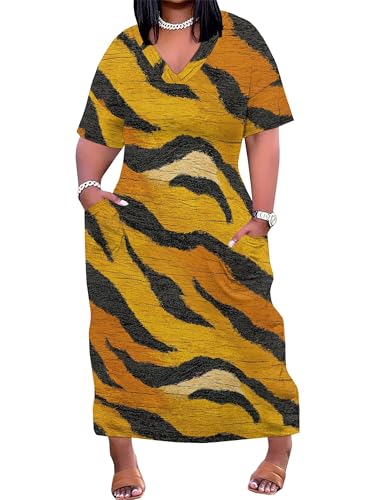 Image of PinkPatty Women's Plus Size Short Sleeve Maxi Dress Casual Loose V Neck Long Dress with Pockets