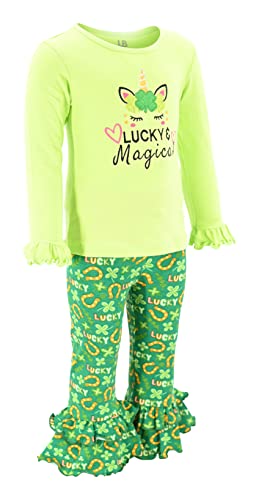 Image of Unique Baby 2 Piece Girls Double Ruffle Leggings and Long Sleeve Shirt Clothes Set Kid and Toddler Girl Outfit