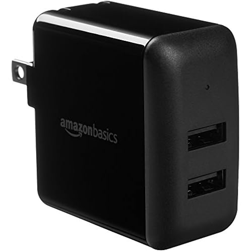 Amazon Basics 24W Two-Port USB-A Wall Charger for Multiple Devices, Space-Saving Design, 12W 2.4A per Port, for iPhone 16/15/14/13/12/11/X, Samsung, and More, Black