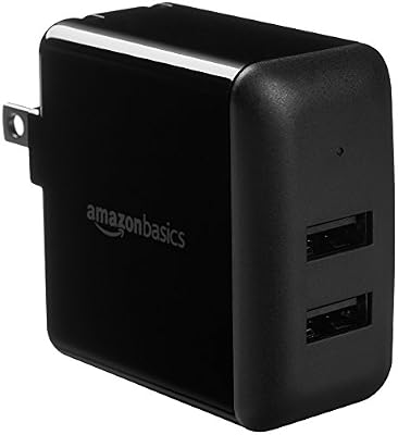 Amazon Basics 24W Two-Port USB-A Wall Charger for Multiple Devices, Space-Saving Design, 12W 2.4A per Port, for iPhone 16/15/14/13/12/11/X, Samsung, and More, Black