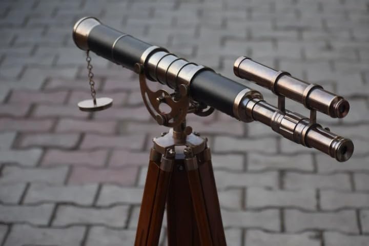 Floor Standing Telescope with Wooden Tripod Stand Working Telescope Adjustable Telescope Nautical Home Decor