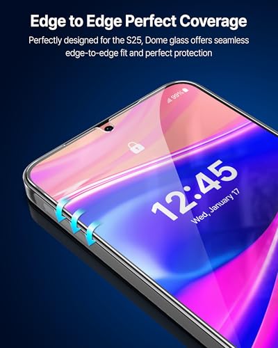 DOME GLASS Whitestone for Samsung Galaxy S25 [Perfect Full Coverage] Tempered Glass Screen Protector with a technical patent [2Pack]