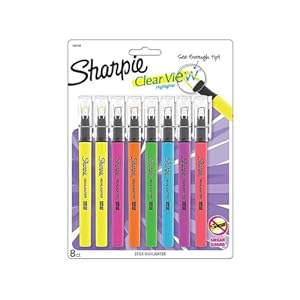 Sharpie Clear View Highlighter Sticks, Chisel Tip, Assorted Fluorescent, 8 Count – School, Home, and Office Use, Teacher Supplies