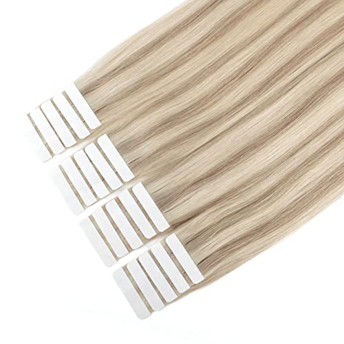 Image of Sixstarhair Remy Tape In Hair Extensions Ash Blonde and Ash Brown Piano Color Remy Human Hair Lowlight Hair Extensions 20 Pieces Pack For White Women [P8-60 16inch]