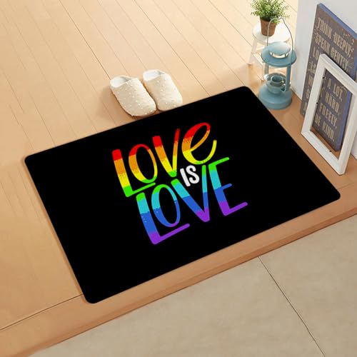 Valentines Day Kitchen Bath Door Mat Cushioned Runner Rug,Washable Welcome Floor Sink Antifatigue Mat,Waterproof & Non-Slip Comfort Standing Doormat,Romantic Love Sweet Heart Rainbow Black 20