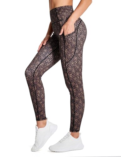 Image of THE GYM PEOPLE Thick High Waist Yoga Pants with Pockets, Tummy Control Workout Running Yoga Leggings for Women
