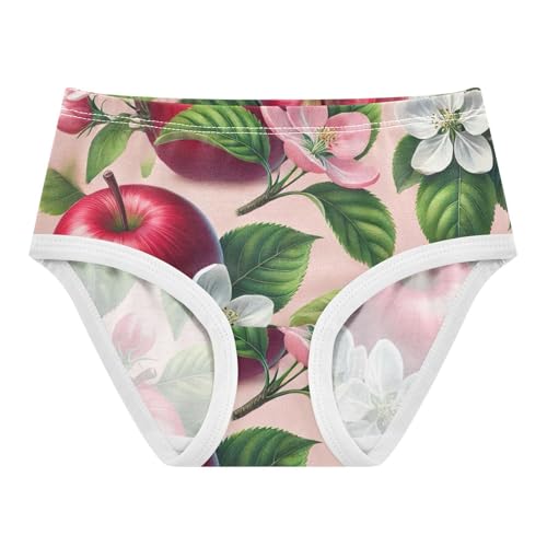 Toddler Girl Briefs, Red Apples Flowers Cotton Underwear for Girls, 2–8 Years
