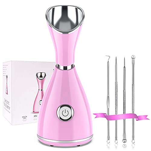 LOVONEE Facial Steamer - Face Steamer for Facial Deep Cleaning Home Facial Spa Warm Mist Humidifier Atomizer Sauna Sinuses Unclogs Pores Facial Steamer for Face (Pink)
