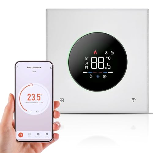 YIWEOG Smart tat for House Water Electric Heating Water Gas Boiler WiFi AC tat with APP/Voice Control VA Digital Touch Sn Colorful Light and Adjustable Knob 5+1+1 Weekly Programming Mode
