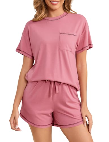 Namatime - Pijama de dos piezas de algodón para mujer - Pijama de verano de manga corta - Loungewear, rosa, XL