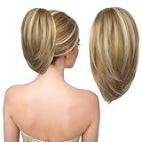 Haarteile für Dünnes Haar | Kurze Glatte Haarteile zum Einklipsen | Haarverlängerung mit Nach Innen Gewelltem Haarteile | Haarteil Blond für Aschblondes Haar mit Highlights