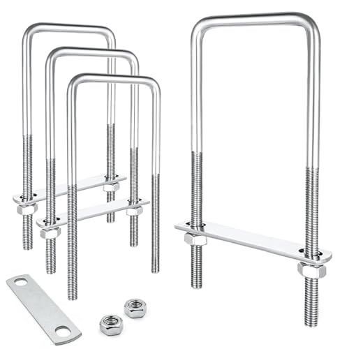 Image of U-Bolts 4 Sets 1.97 inch(50mm) Inner Width 180mm Length Steel M10 with Nut, Plate, Washer，Feylan Square U-Bolts, Ski Boat, or Sailboat Trailer