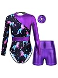 Alvivi Maillot Brillante de Danza para Niña Leotardo Gimnasia Body de Manga Larga con Leggings Cortos de Ballet Disfraz de Patinaje Sobre Hielo 5-16 Años B Pegaso oscuro 13-14 años