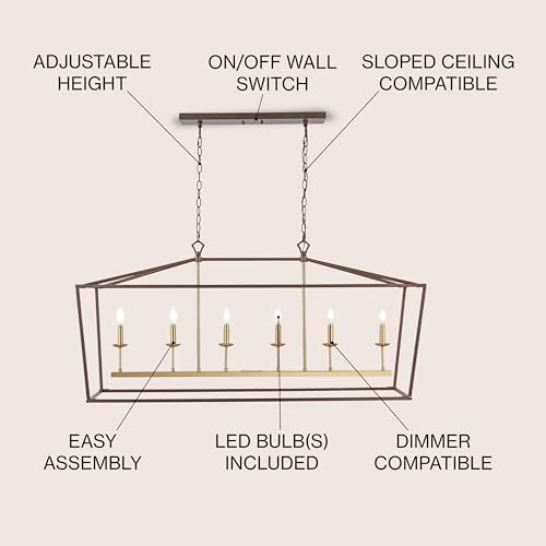 Image of JONATHAN Y Pagoda 6-Light Pendant 49 inch Cage, Oil Rubbed Bronze /Brass Gold