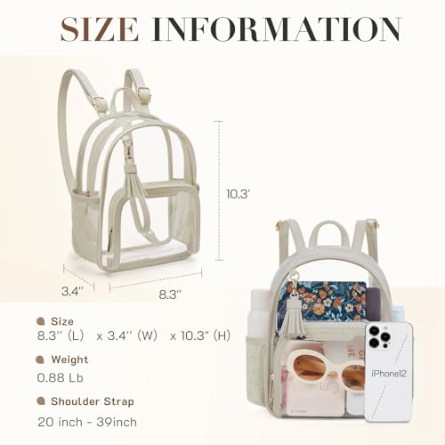 Image of Missnine Small Clear Backpack for Stadium Events Anti-theft Mini Clear Bag for Sport Event Concert with Cute Pom-pom Ball