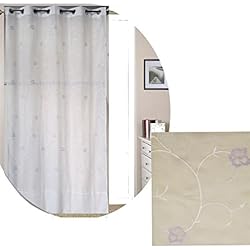 Cortinas Confeccionadas Leroy Merlin ForenTex - Cortina - Visillo, (J-0535), 145 x 260 cm, Semi translucida, Bordada, Lila, confeccionado Muy Elegante