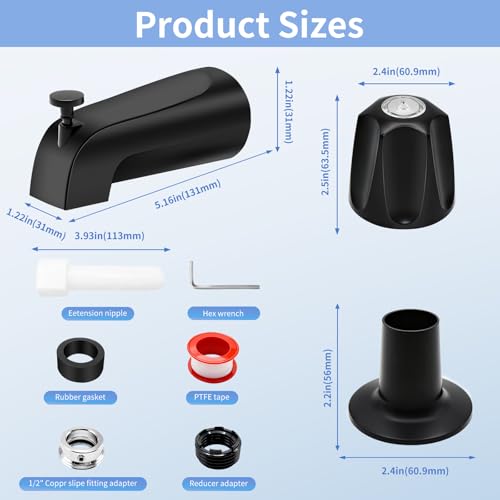 Juego de grifería para bañera con ducha, 3 perillas, acabado negro mate, compatible con Price Pfister Verve, conexiones macho de 1/2" y 3/4" miniatura 2