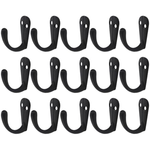 MALUGOGO 15 Ganchos de Pared Negros de Aleación de Zinc, Colgador Multifunción para Abrigos y Toallas, Gancho de Almacenamiento para Baño, Cocina y Dormitorio, Set de 15 Piezas