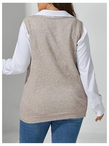 Image of OYOANGLE Women's Plus Size Sweater Vest V Neck Sleeveless Knit Sweaters Pullover Tank Tops with Pocket Beige XX-Large Plus