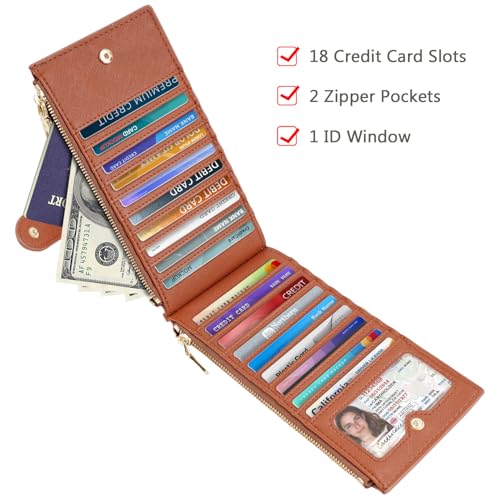 Coco Rossi Womens RFID Blocking Large Capacity Wallet Multi Card Organizer Bifold Wallet for Women with Zipper Pocket