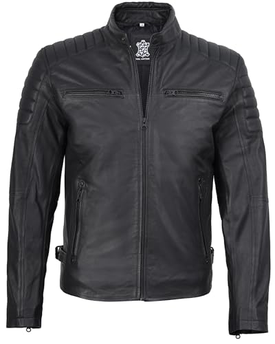 Image of fjackets Cafe Racer Mens Leather Jacket - 100% Real Lambskin Leather Jacket Men Moto Style Outerwear