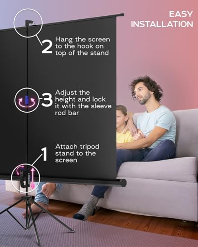 PropVue Projector Screen with Stand 100 inch - Indoor and Outdoor Projection Screen for Movie or Office Presentation - Adjustable from 16:9 to 4:3 HD Premium Wrinkle-Free Tripod Screen - Thumbnail 6