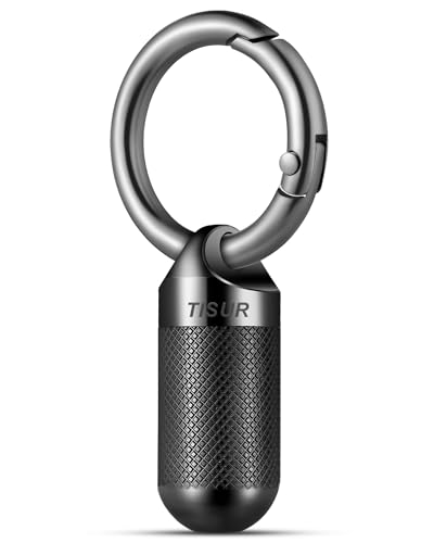 TISUR Small Titanium Pill Keychain Container Black 0.39in