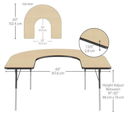 Factory Direct Partners 60" x 66" Horseshoe Classroom Table - Maple/Black - 19-30" Adjustabile Height