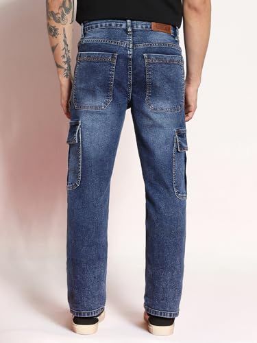 Image of Urbano Fashion Men's Regular Fit Washed Cargo Jeans with 6 Pockets Stretchable