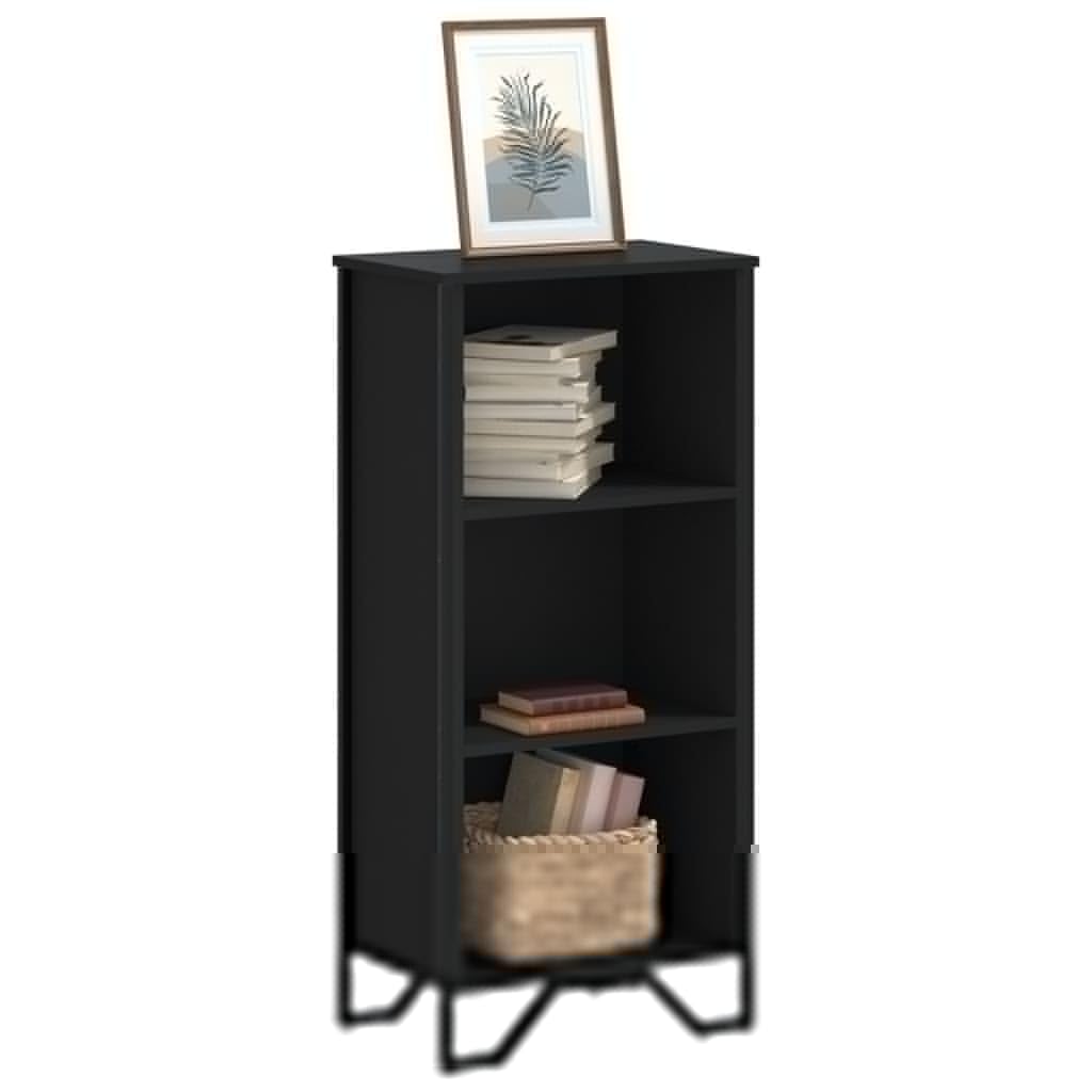 Estantería negra moderna de 50 x 31 x 106 cm de madera con 3 compartimentos y patas de metal estable y duradera para salón, oficina y pasillo