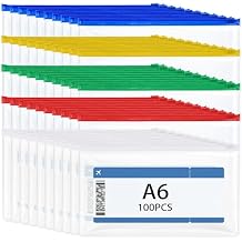 100 Pcs Plastic Zipper Envelopes Bulk, A6 Size Clear Plastic Pencil Pouch with Zipper, 9.25 x 4.72 Inch Reusable Bill File Bag for Cash, Money, Christmas OCC Shoeboxes Gifts Multicolor