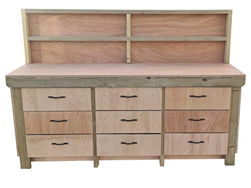 Arbor Garden Solutions Wooden Workbench Tool Cabinet With Back Panel - 18mm Eucalyptus Hardwood Top - Industrial Heavy-Duty Work Table (7ft)