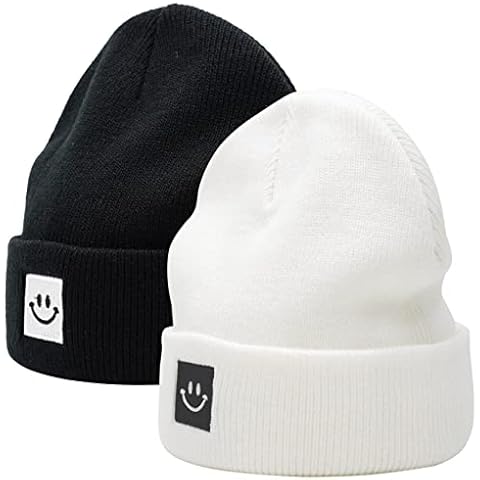 55cube Knit Cuffed Beanie for Men Women 2Pack White/Black Cover