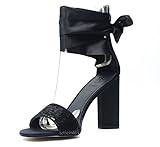 Schwarz Guess Schuhe Pumps mit Pailletten besetzte Damen Absatz-Sandaletten mit Satin-Bändern Sandale Abend-Schuhe Schwarz, Größe:36