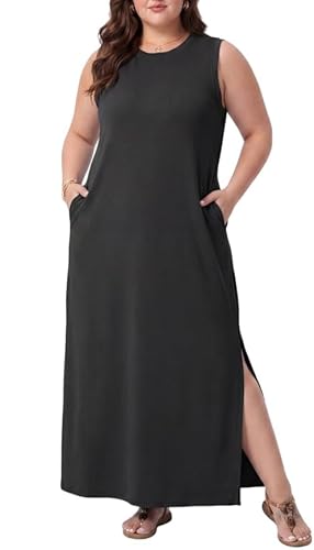 OLRIK Plus Size Sleeveless Maxi Dress Summer Casual Side Slit...