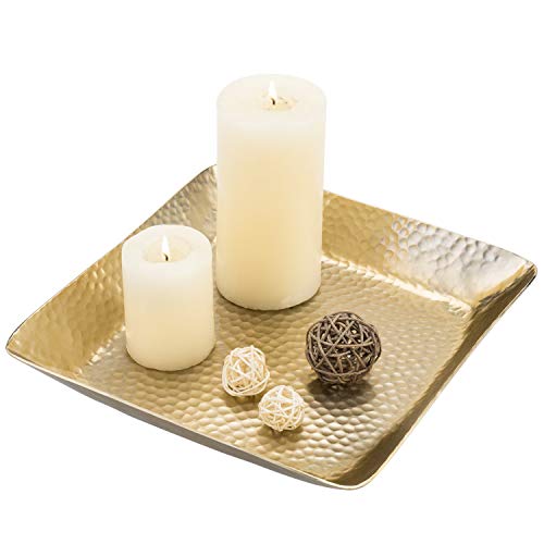 MyGift Antique Brass Tone Hammered Square Tabletop Display Platter/Jewelry Accessories Tray