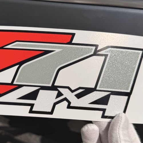 Image of GOLD HOOK Z71 4x4 Decals Compatible with Chevy Silverado GMC Sierra - F (2007-2013) Bed Side 1500 2500 3500 HD, Set of 2, Diamond Series (Red and Gray Diamond Glitter)