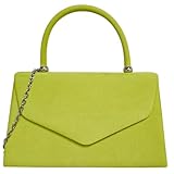 fi9® Bolso de mano retro de ante para boda, fiesta, graduación, noche, bolso de mano, medium (Verde lima)