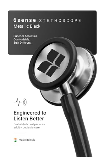 Image of Knya 6sense Stethoscope for Doctors & Residents | Tunable Diaphragm | Dual-Head Chest Piece for Adult & Pediatric Use | Lightweight Stainless Steel | Latex-Free Tubing | Soft-Seal Ear Tips | Premium Gift Box | for Medical Students (Black)
